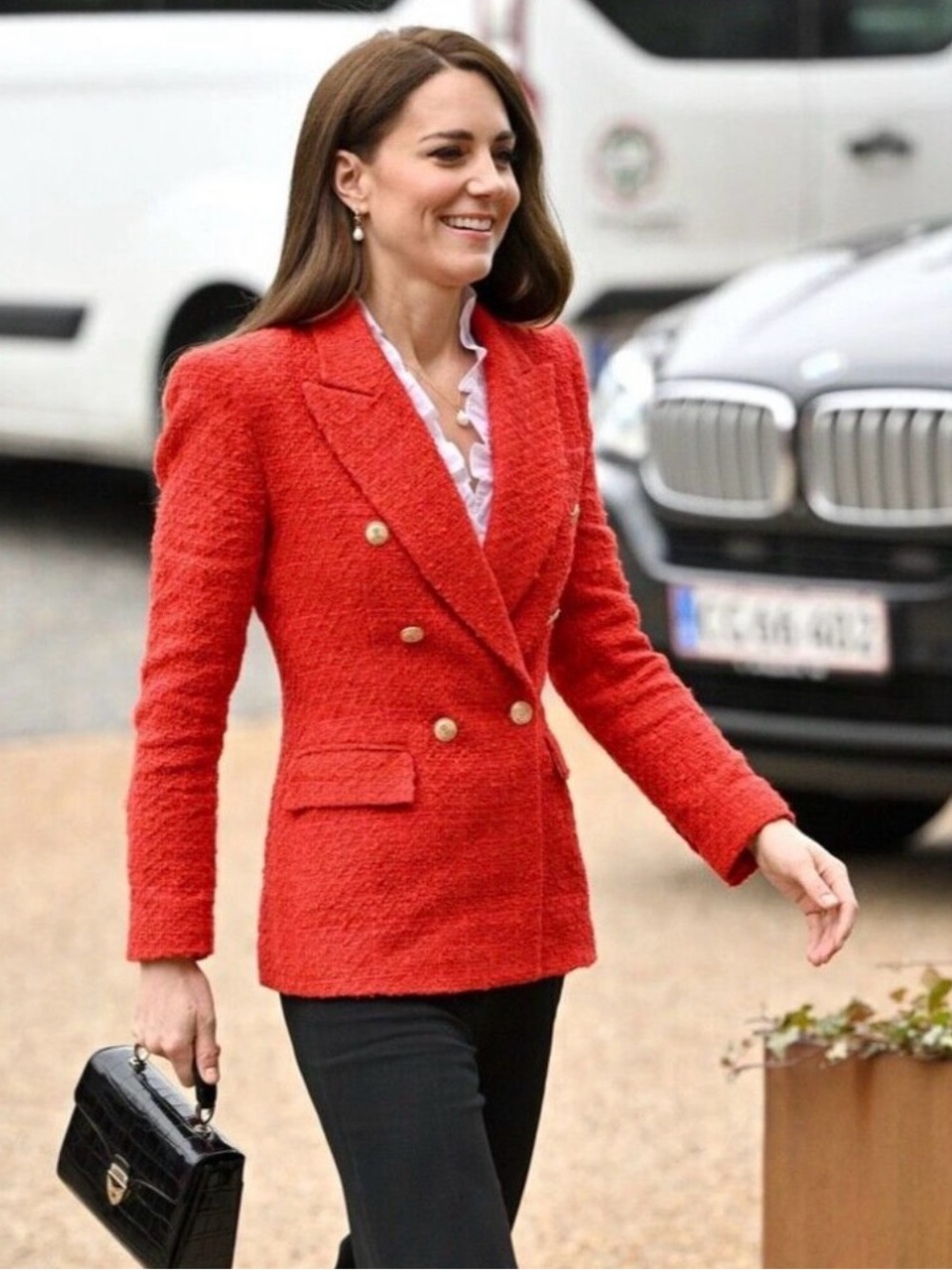NWOT Zara Kate Middleton Red Double-Breasted Bouclé Blazer